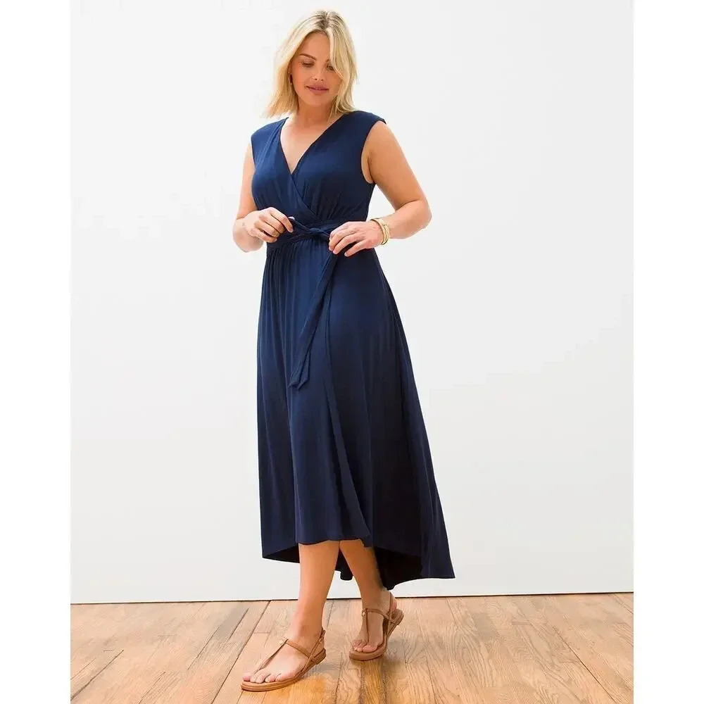 NWT Soma Weekend Nightfall Navy Soft Jersey Faux Wrap Maxi Dress Size XXL
